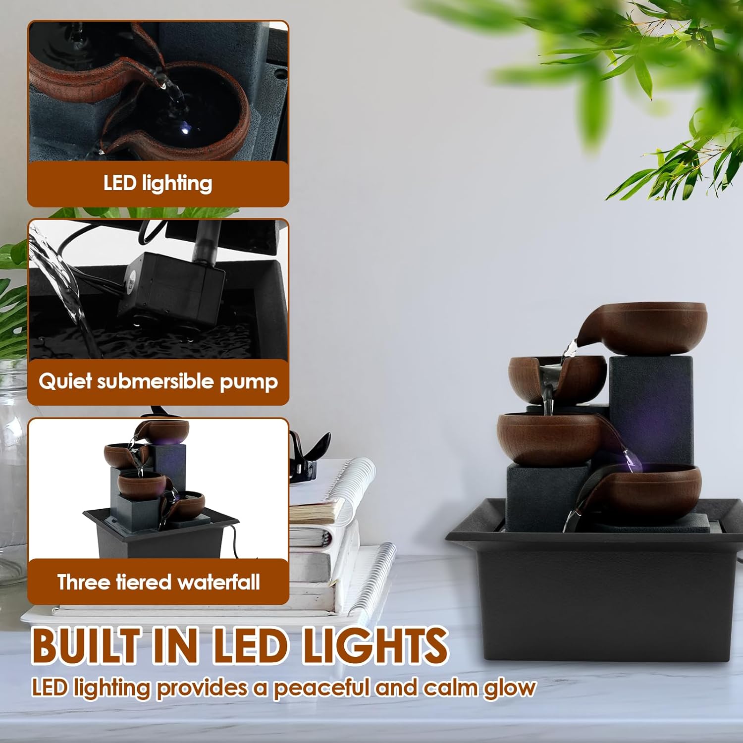 LYIYEYAN Tabletop Fountain with LED Light