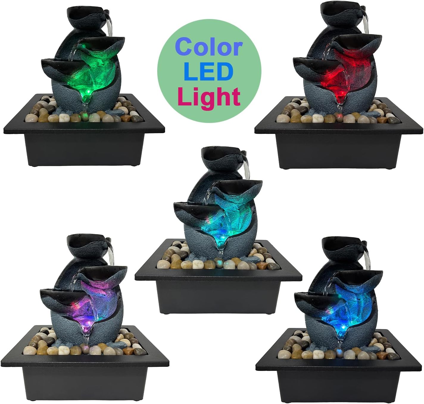 Indoor Tabletop Water Fountain with LED Light and Pump