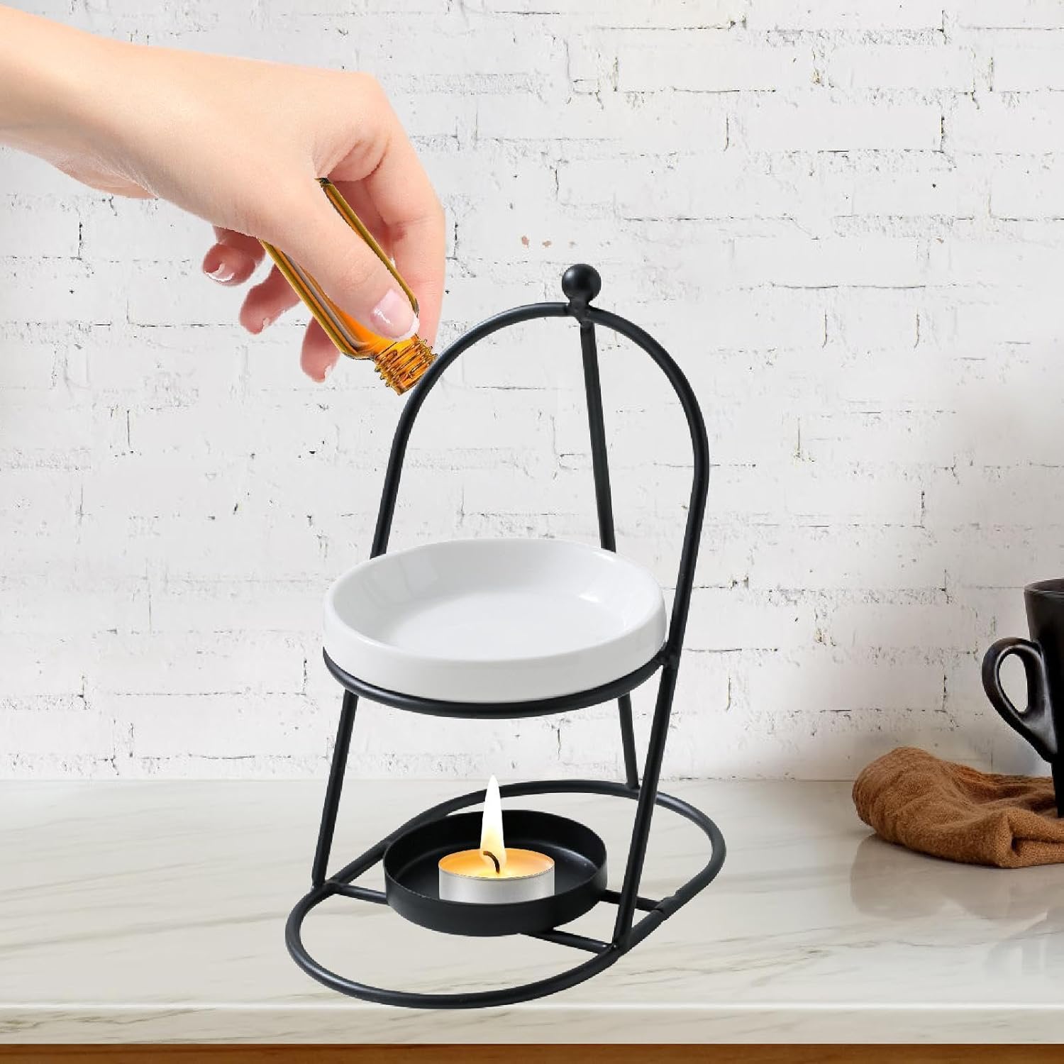 Essential Oil Burner with Removable Ceramic Bowl Black