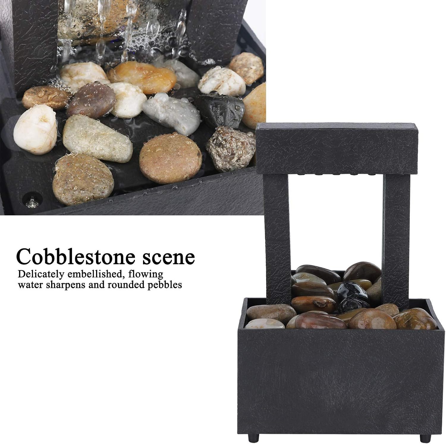 Indoor Water Fountain with LED Lights and Stones