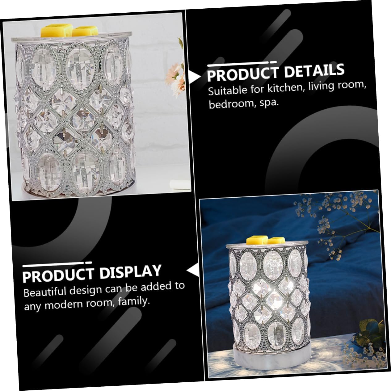 Magiclulu 1pc Romantic Aroma Burner Warm Wax Melting Lamp Crystal Fragrance Holder Night Light