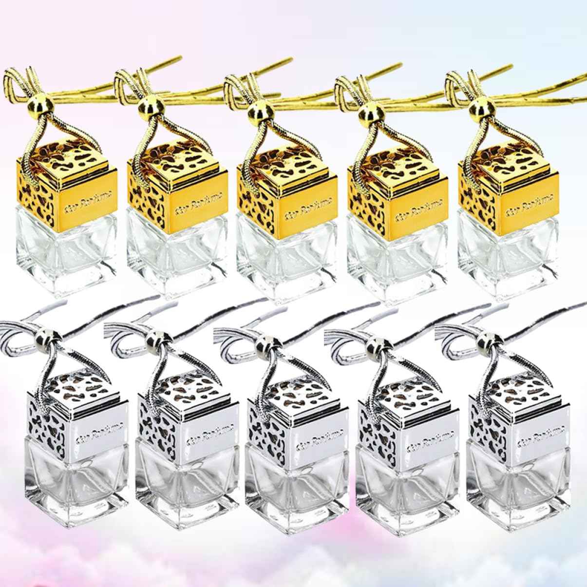 10pcs Square Glass Perfume Bottle Pendants for Car Diffuser and Travel Spray