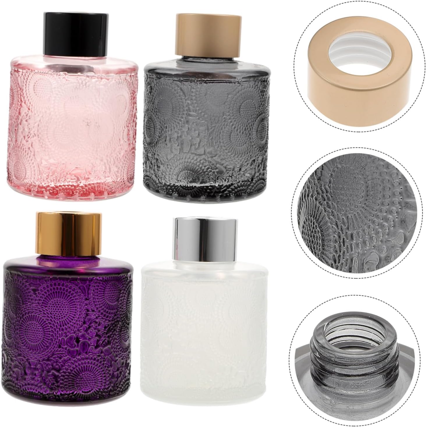 BESTYASH 4pcs Embossed Aromatherapy Glass Perfume Bottles