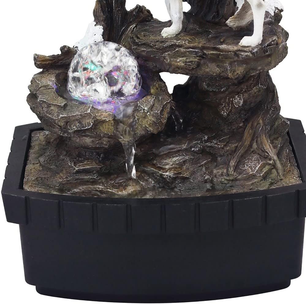 HomeRoots 10 inch Black Polyresin Wolf Fountain Sculpture