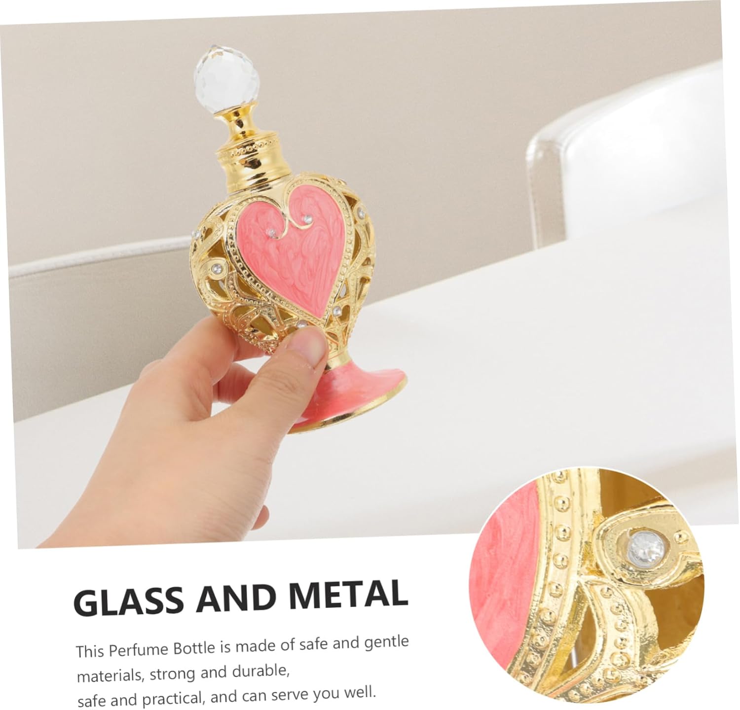 Heart Shaped Perfume Bottle Middle Eastern Style Decorative Refillable Container for Essential Oils