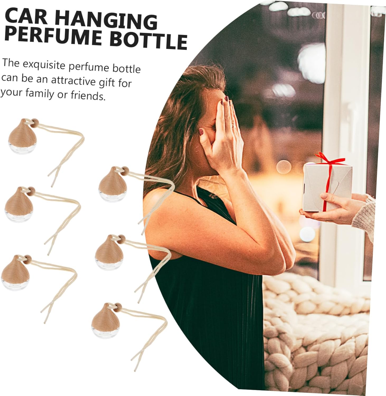 6pcs Clear Car Perfume Diffuser Bottles with Wood Lid Stylish Decor