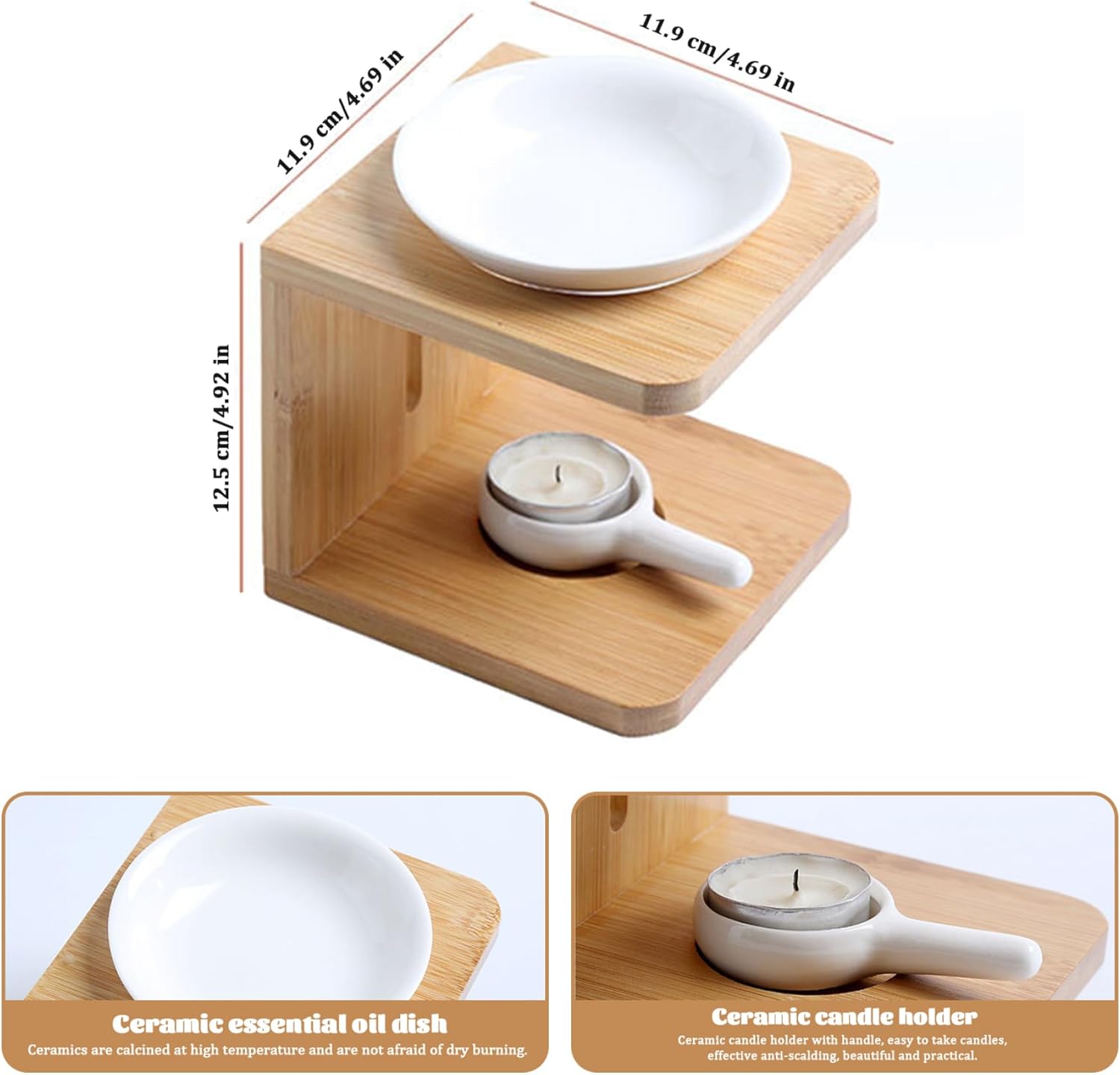 Ceramic Essential Oil Burner with Bamboo Base and 100ML Removable Bowl