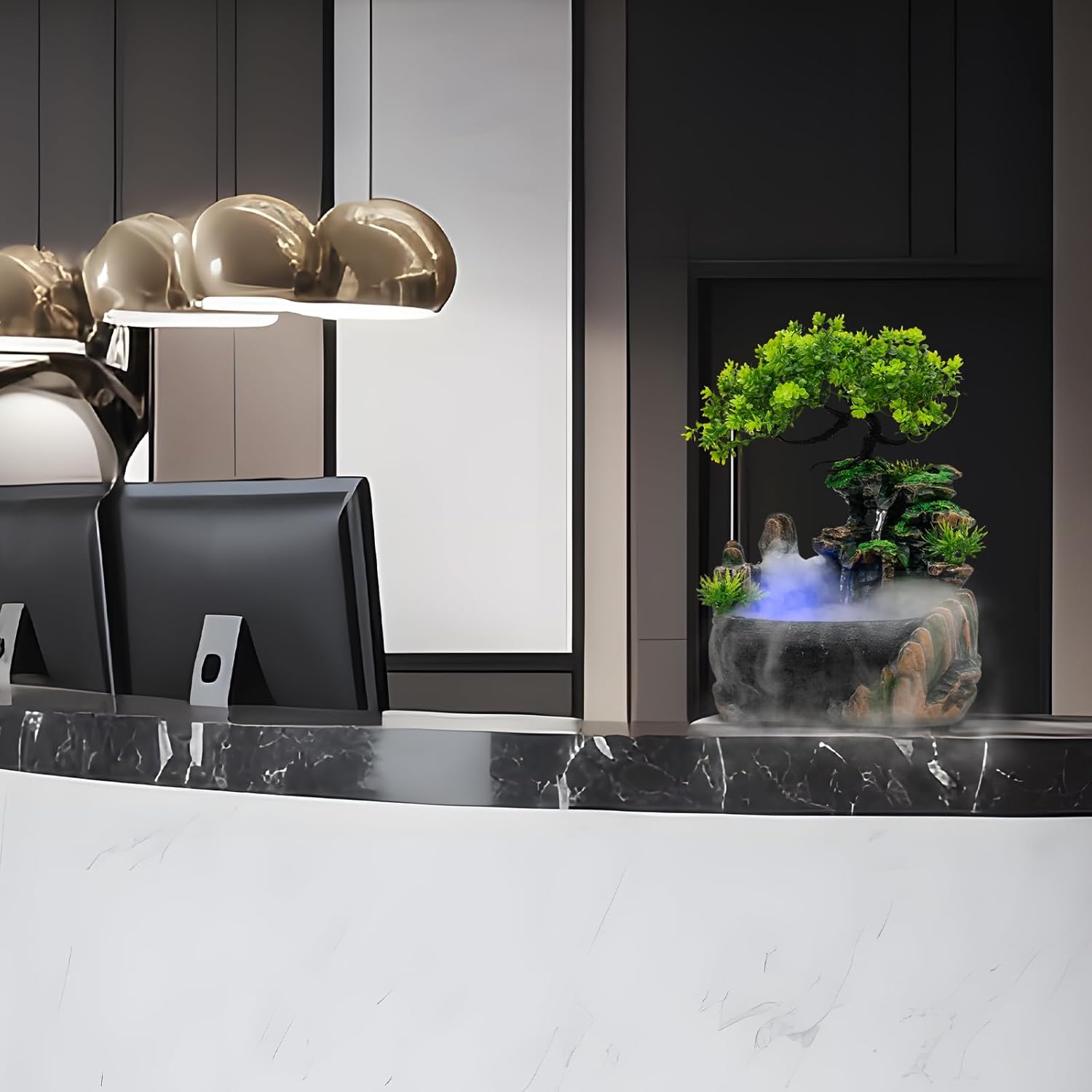 CAIHAOA Indoor Tabletop Fountain with Light and Pump