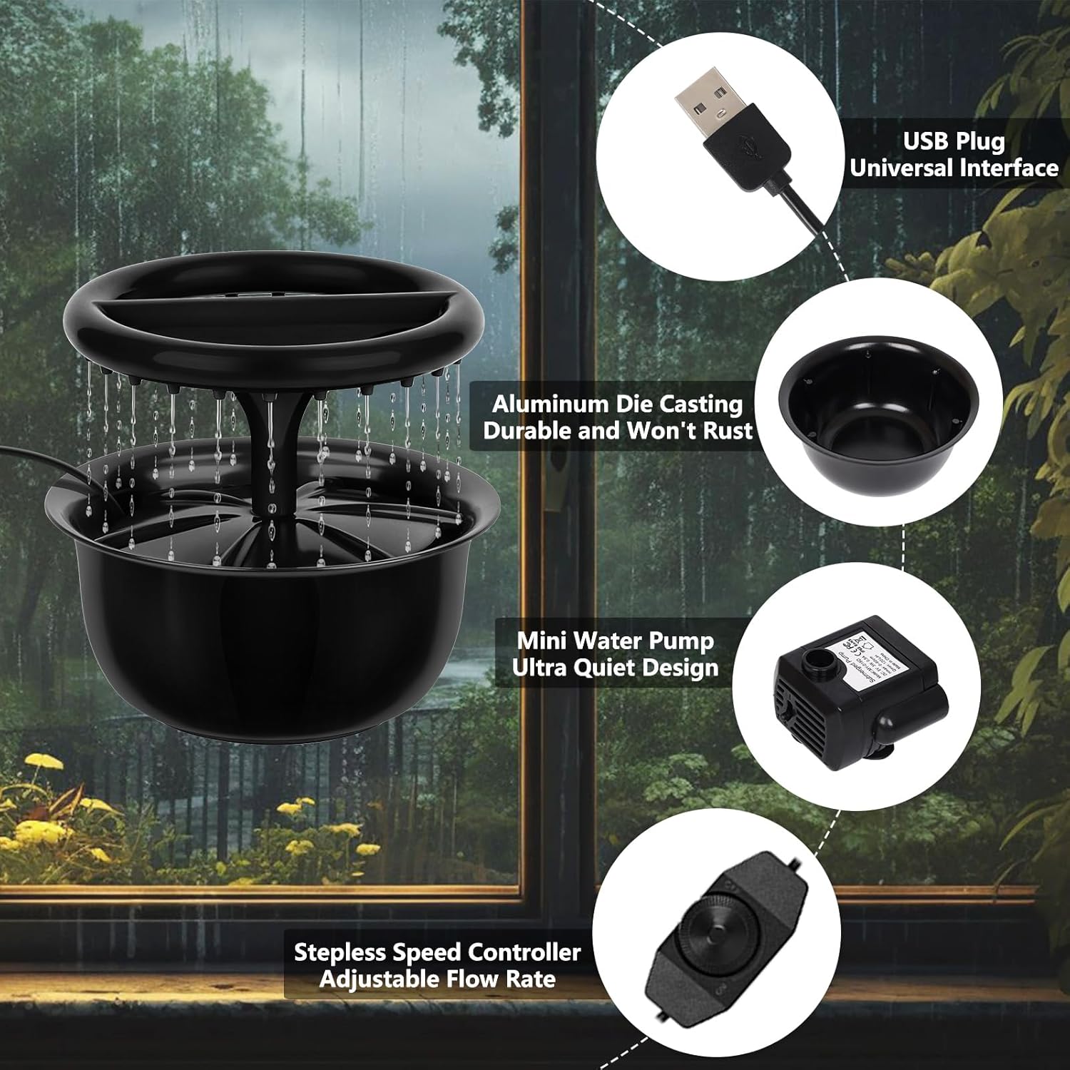 Lohpbat Tabletop Fountain with Rain Sounds