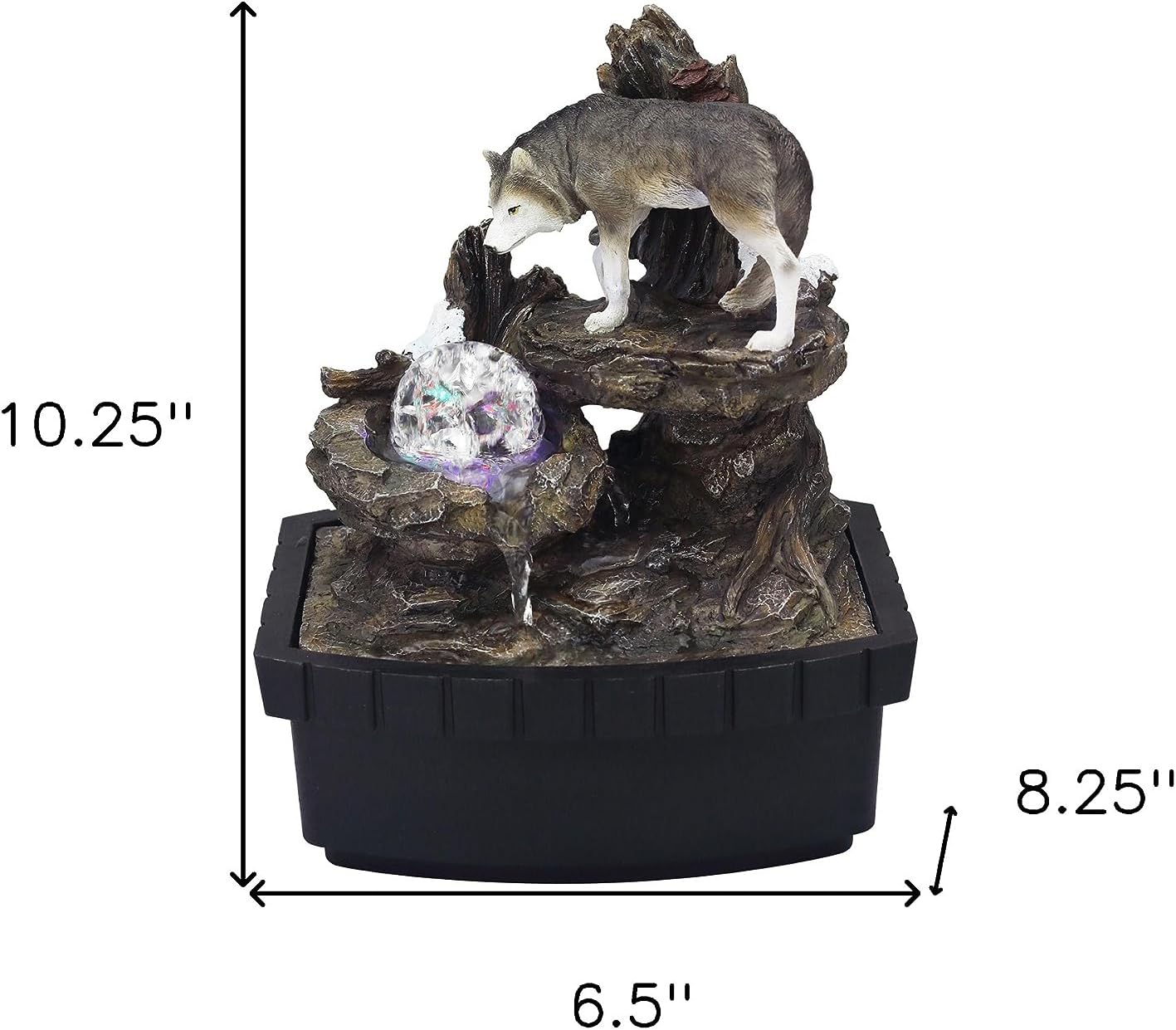 HomeRoots 10 inch Black Polyresin Wolf Fountain Sculpture