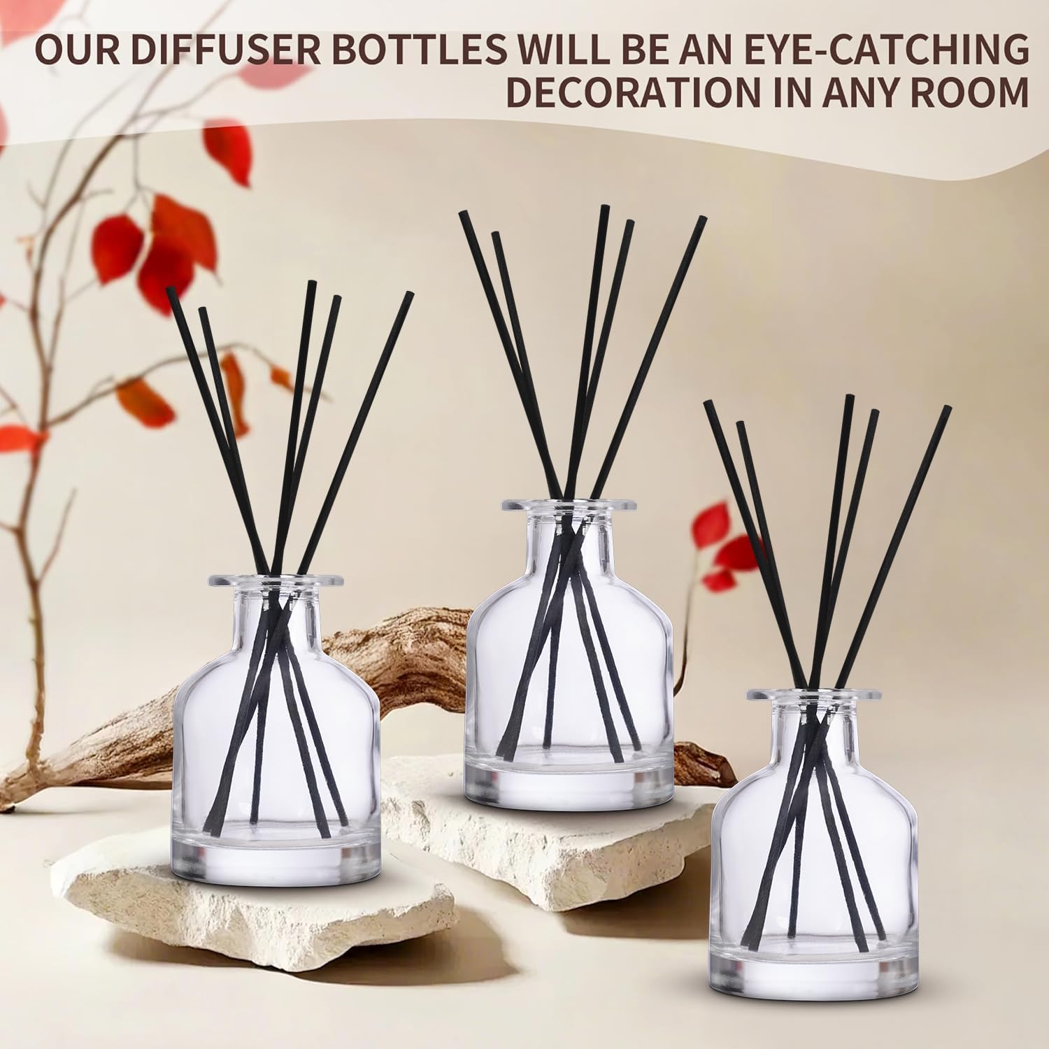 4 Pack Transparent Reed Diffuser Bottles with Gold Caps and Black Sticks for DIY Fragrance