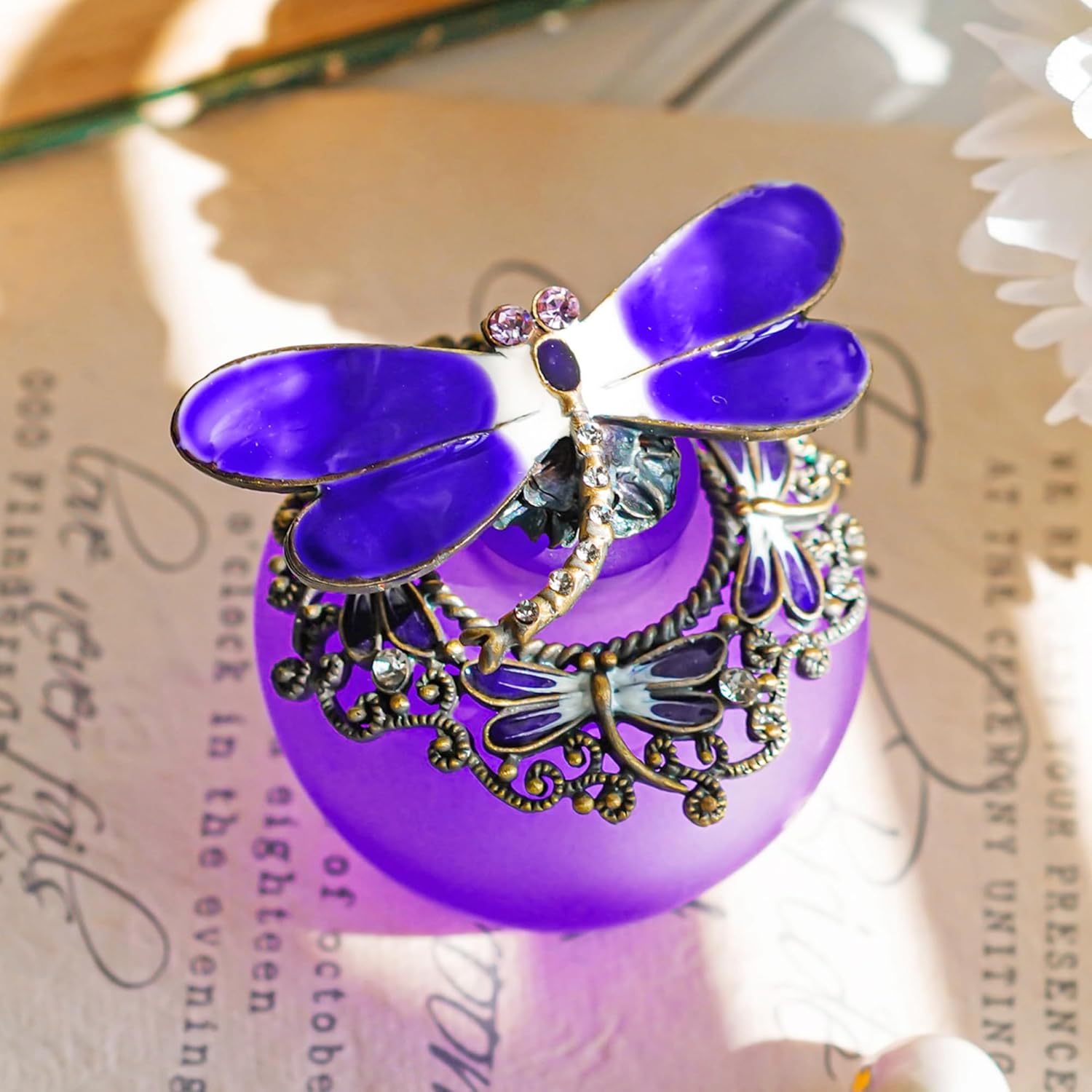 YU FENG 40ml Purple Dragonfly Glass Perfume Bottle with Butterfly Lid