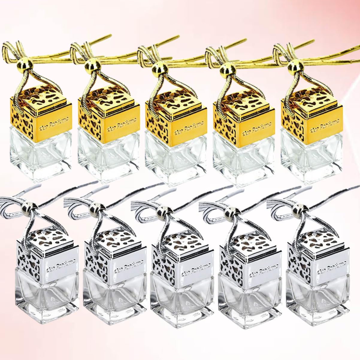10pcs Square Glass Perfume Bottle Pendants for Car Diffuser and Travel Spray