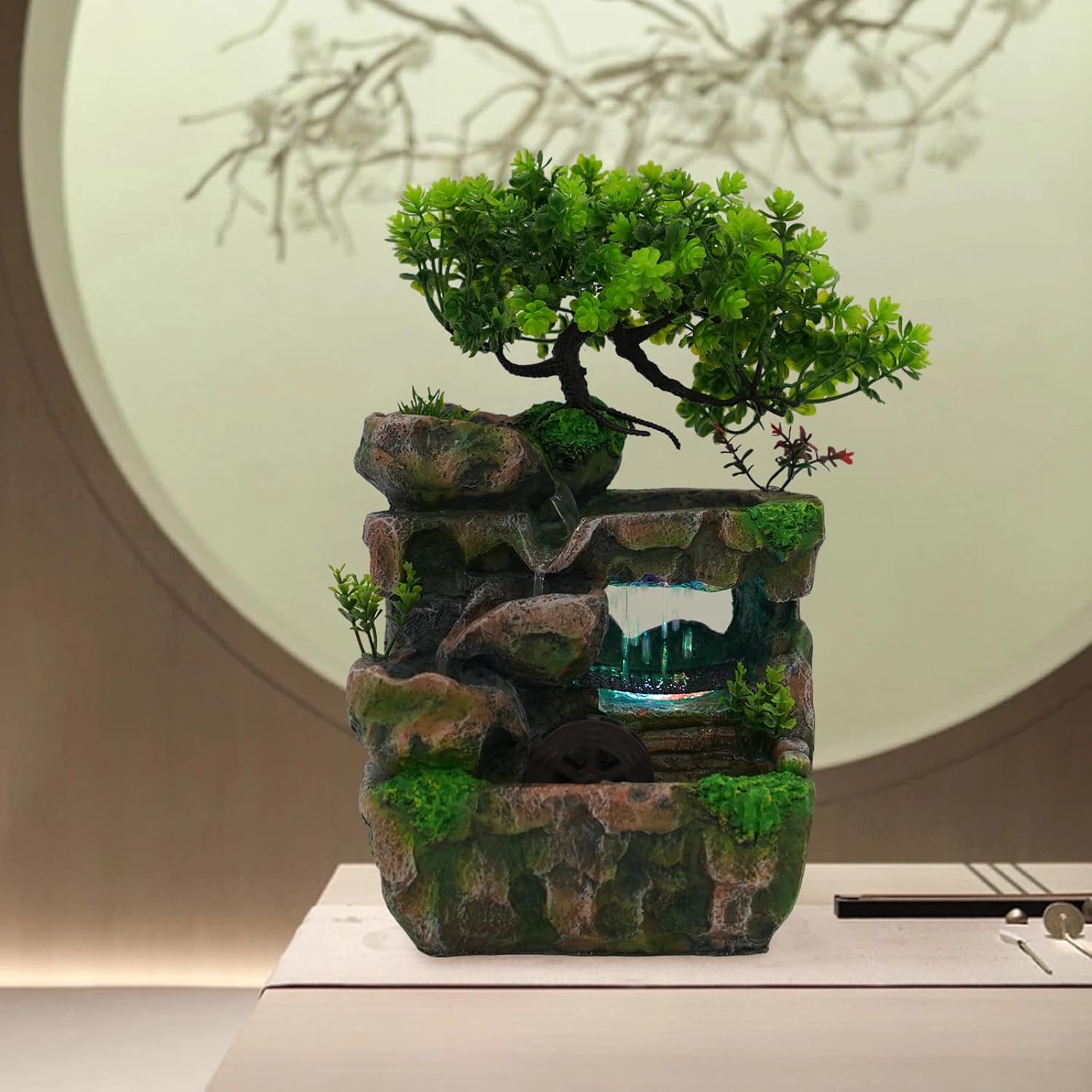 Gagalayong Tabletop Fountain with LED Lights and Natural Rocks