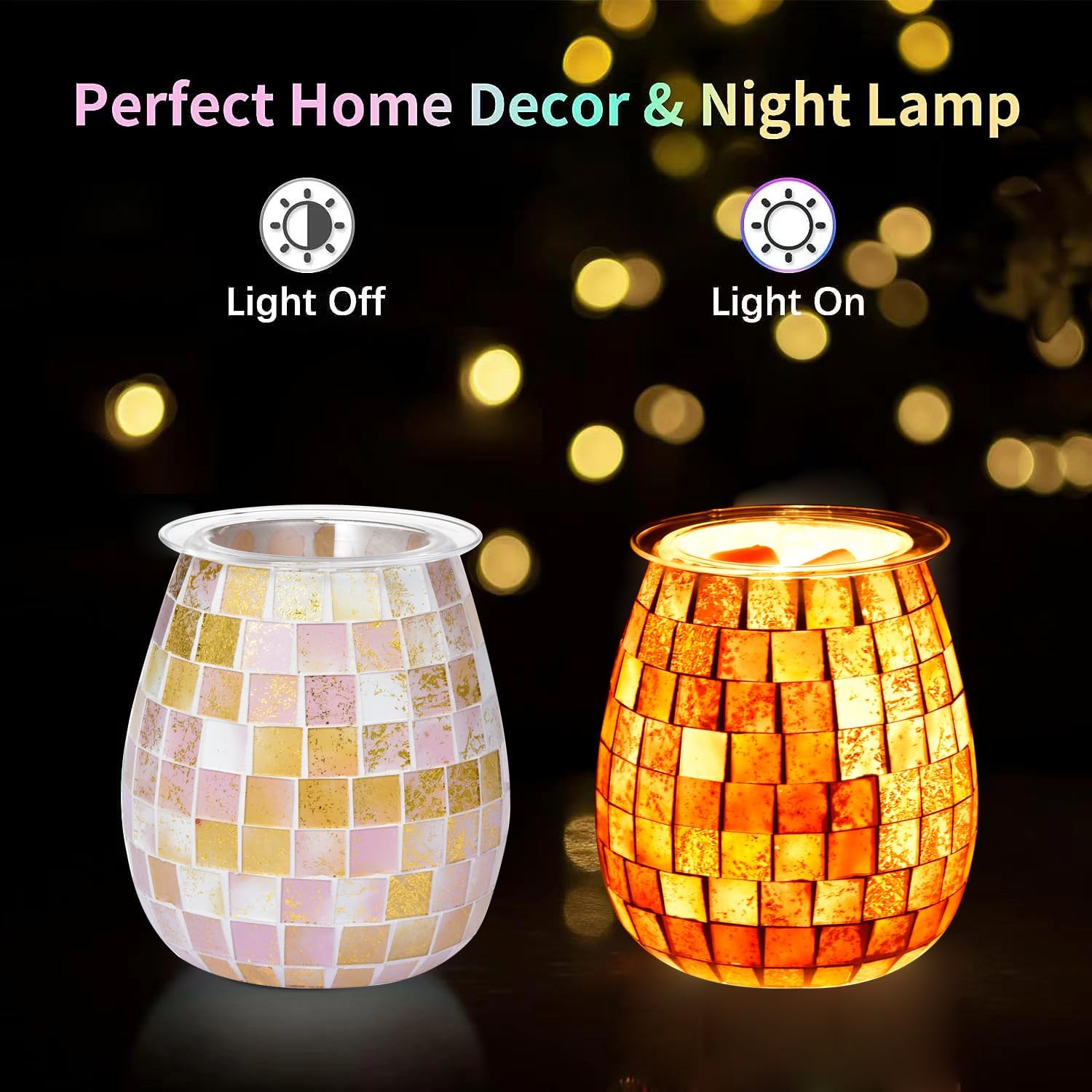 Dicimi Glass Wax Melt Heater with Gold Mosaic Design