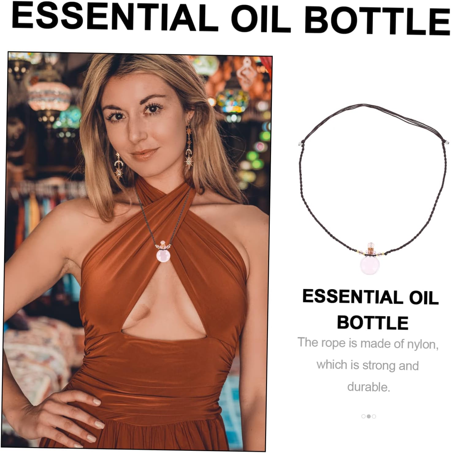 VINTORKY Glass Essential Oil Diffuser Pendant Necklace Car Decor Accessory