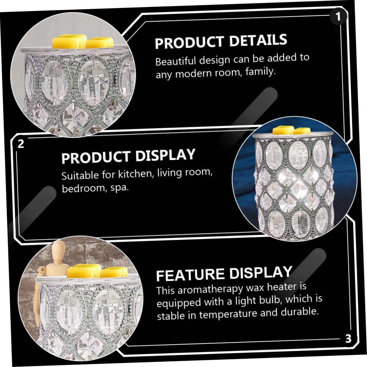 Magiclulu 1pc Romantic Aroma Burner Warm Wax Melting Lamp Crystal Fragrance Holder Night Light