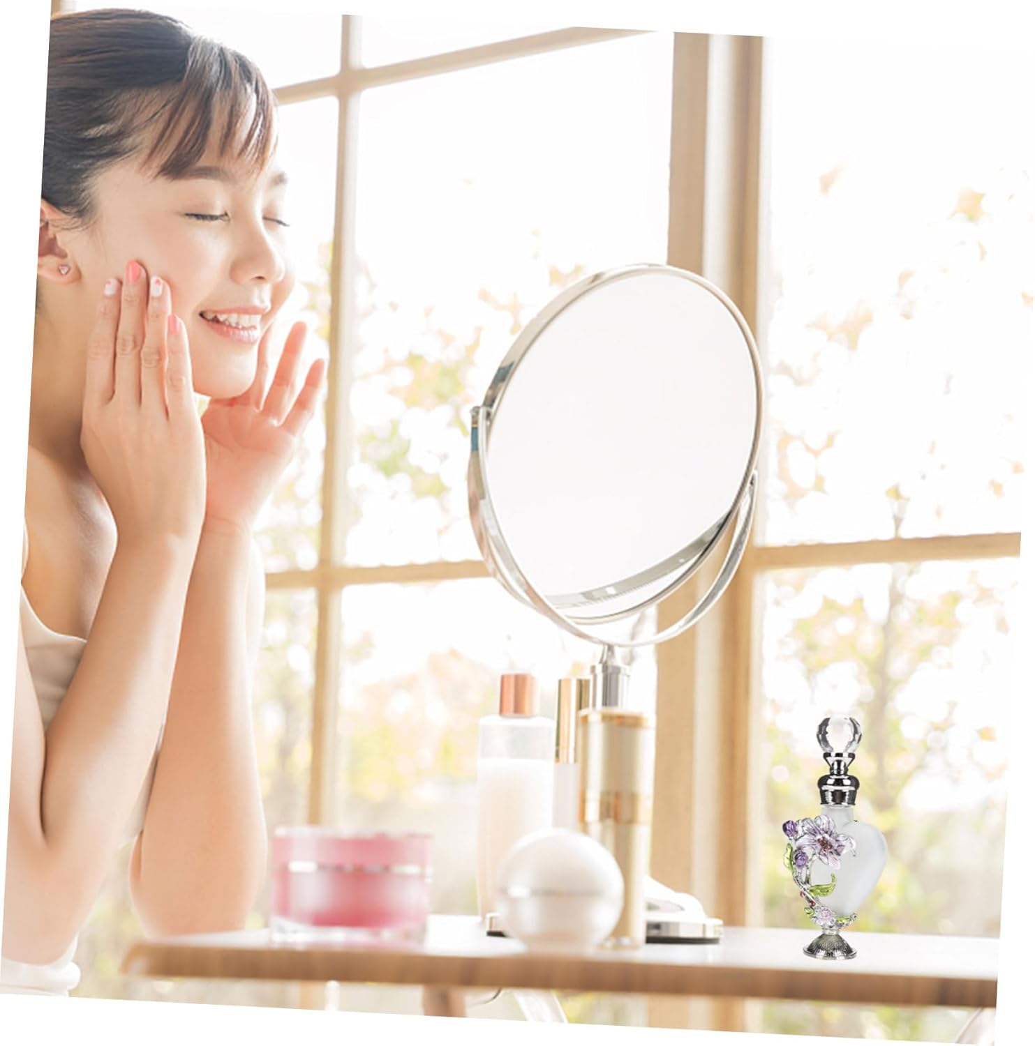 Vintage Flower Glass Perfume Bottle Decorative Essential Oil Holder for Travel and Gifting