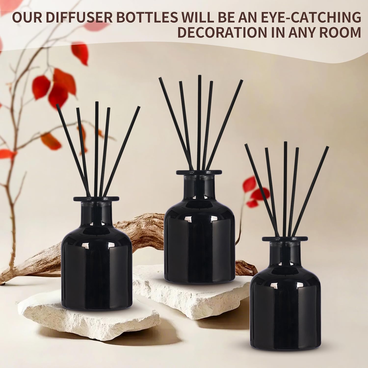4 Pack Perfume Reed Diffuser Bottles with Gold Caps and Black Sticks