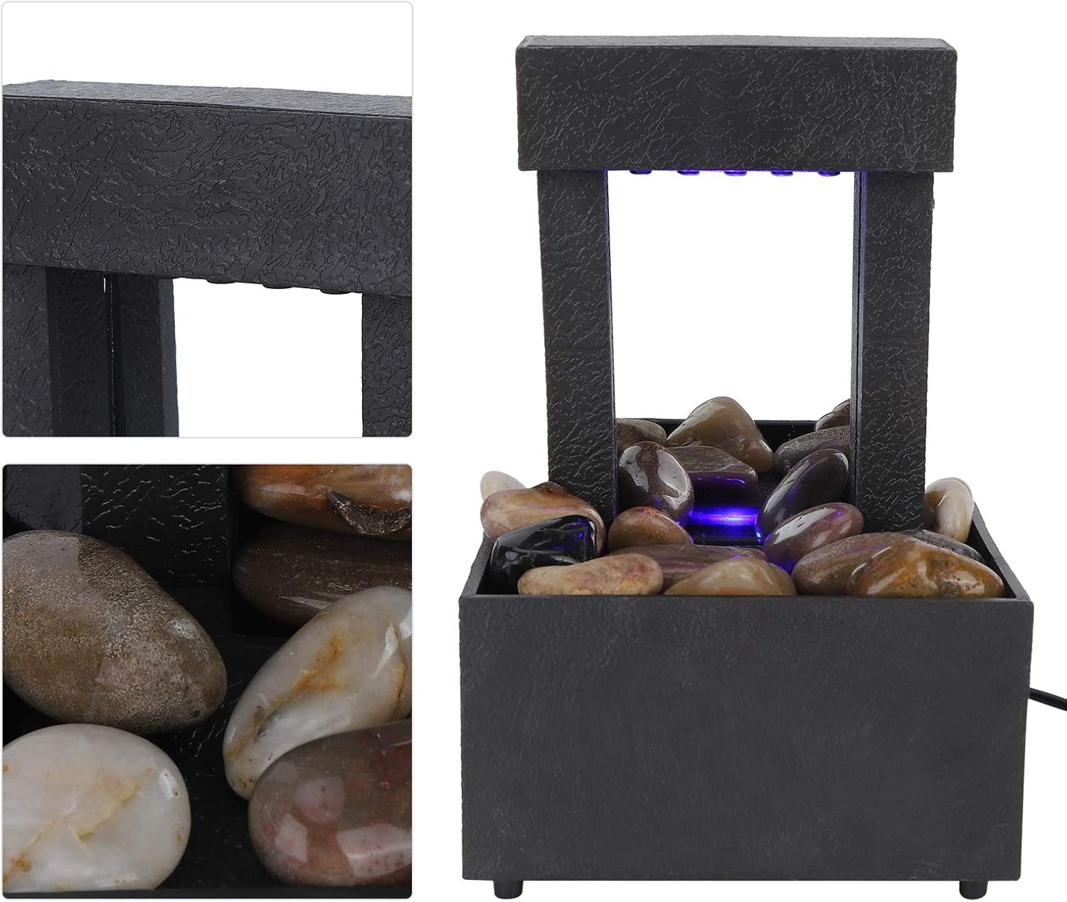 Indoor Water Fountain with LED Lights and Stones