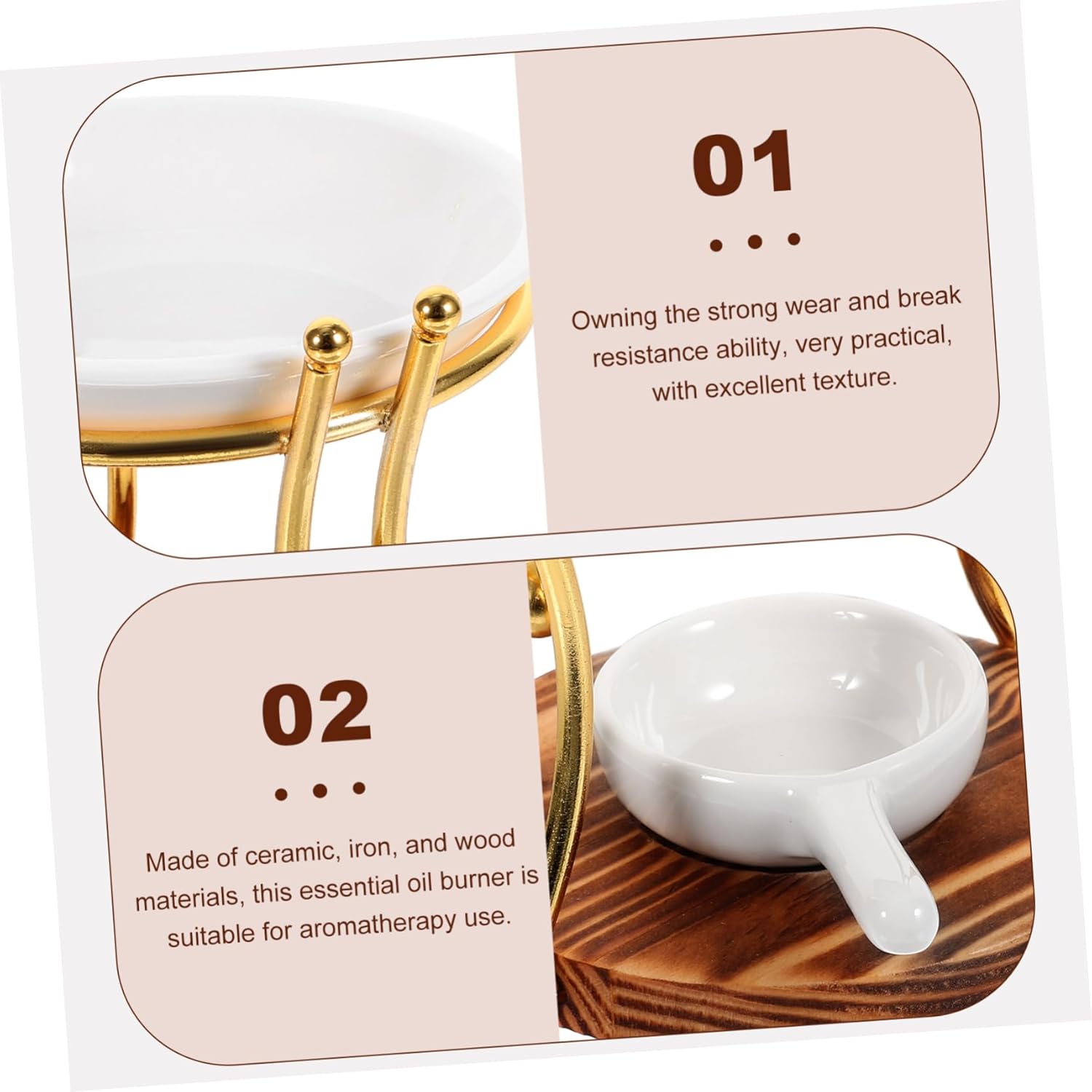Wooden Essential Oil Burner with Iron Base for Aromatherapy