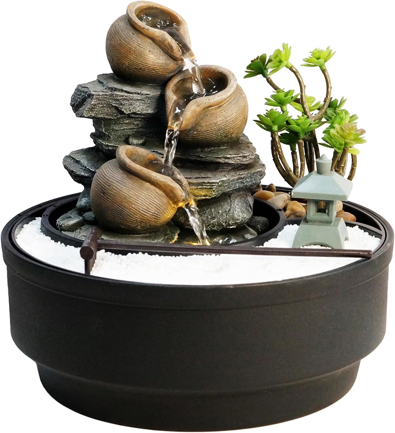 Tabletop Water Fountain with LED Lights and Pagoda