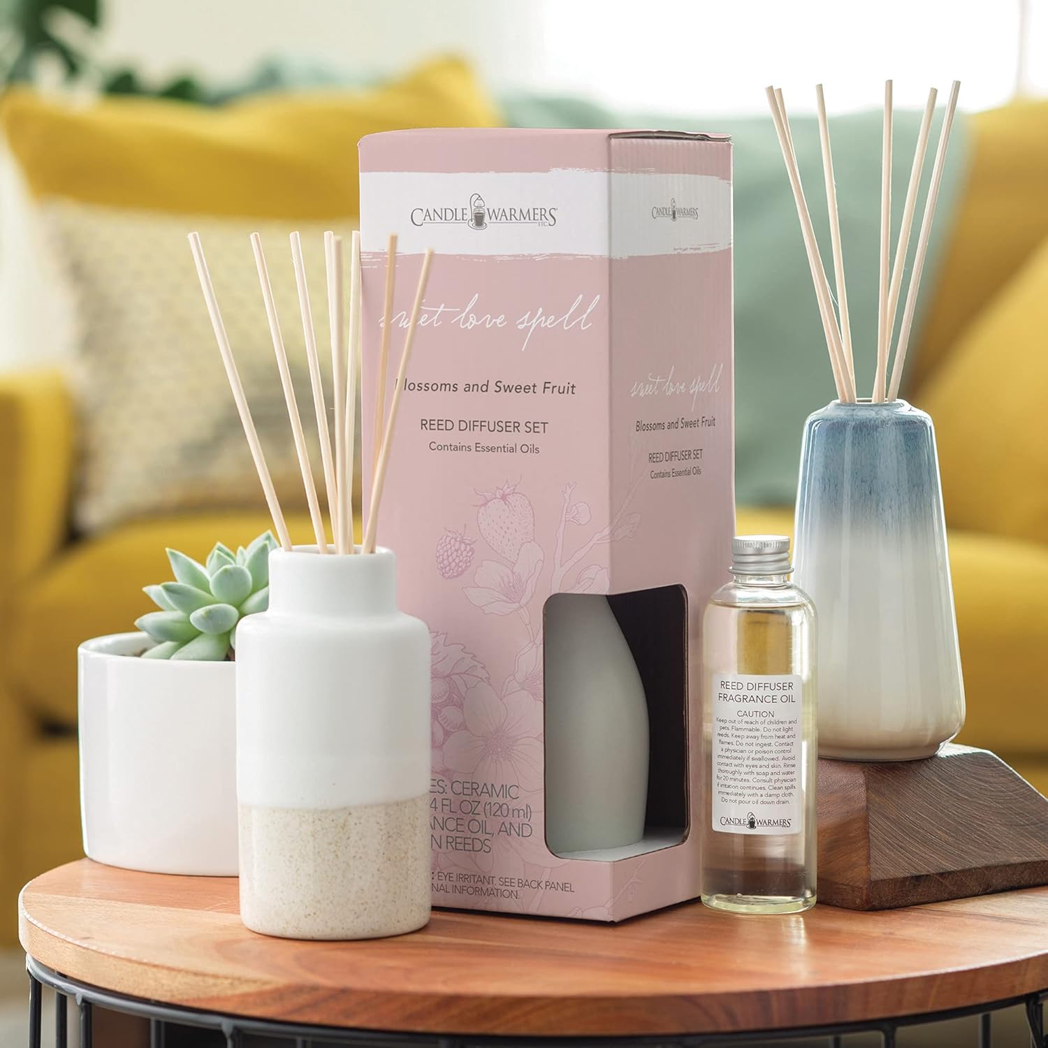 Candle Warmers Etc Ceramic Reed Diffuser with Sweet Love Spell Fragrance