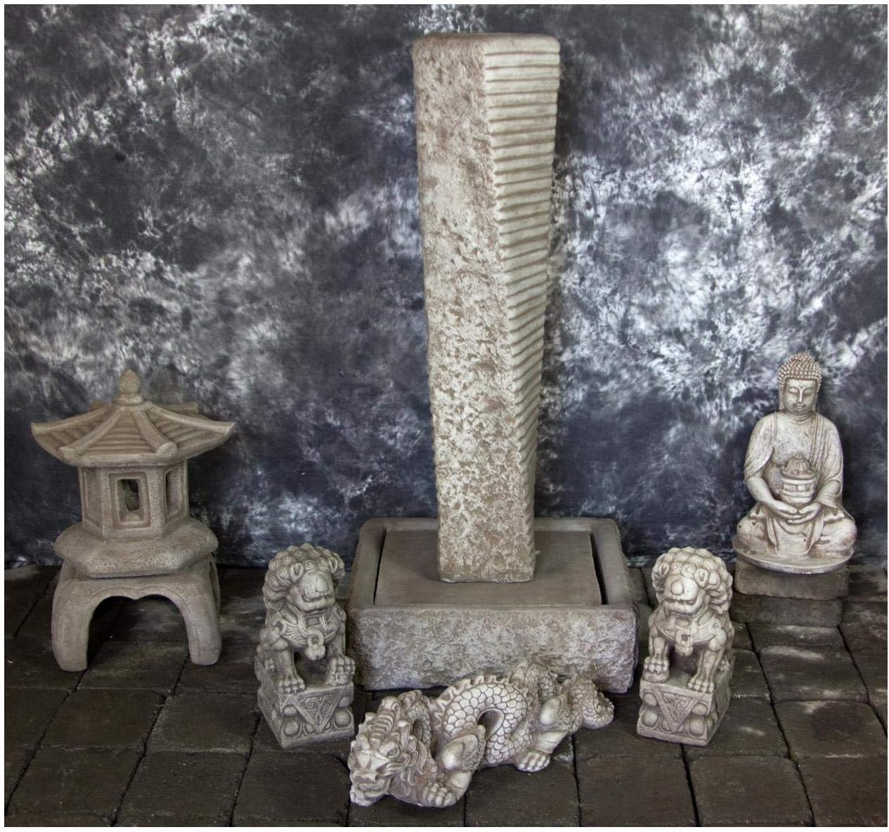 Rustic Twist Fountain with Japanese Pagoda Dragon and Buddha Lantern