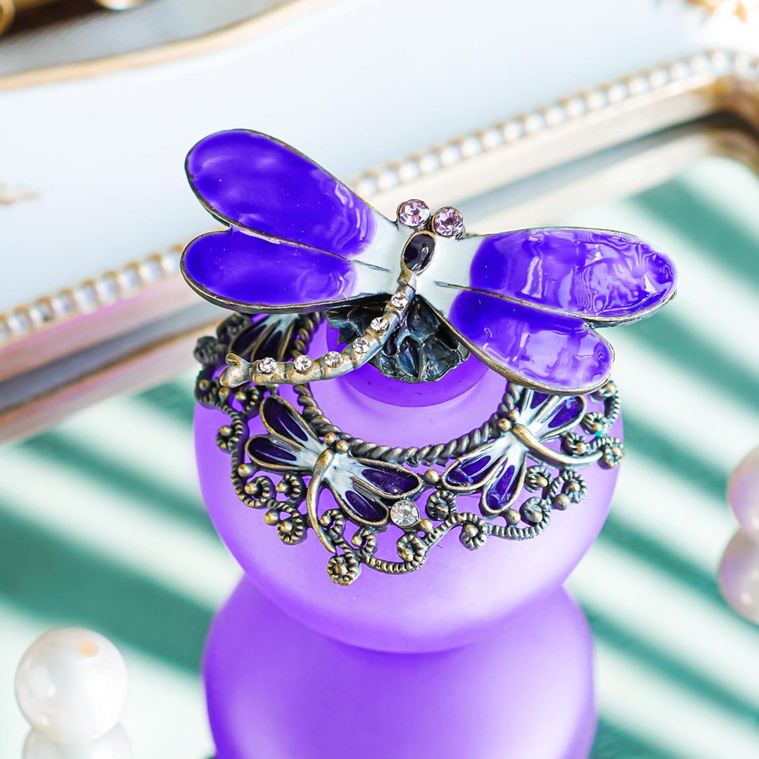 YU FENG 40ml Purple Dragonfly Glass Perfume Bottle with Butterfly Lid