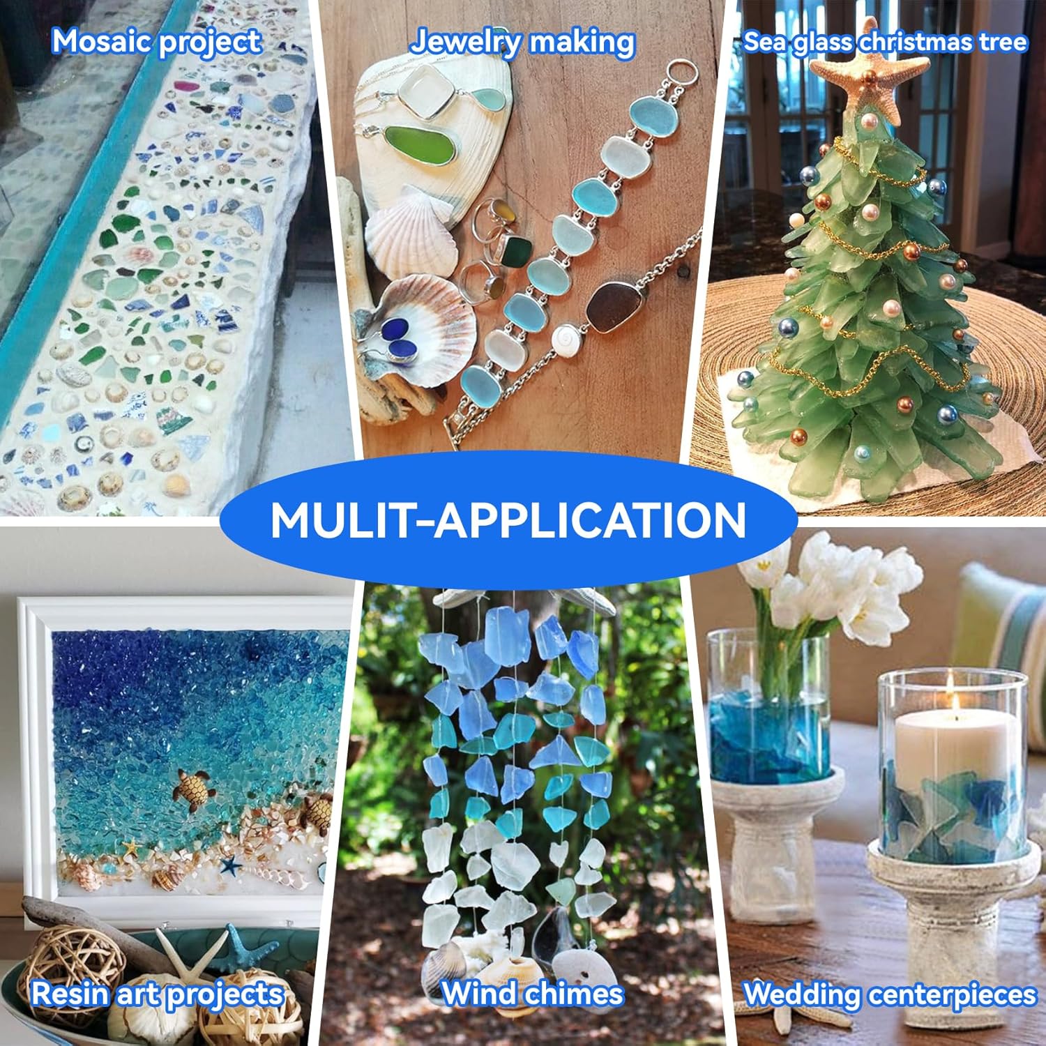 Keedolla 15 Oz Sea Glass Decor Vase Filler Blue White Green