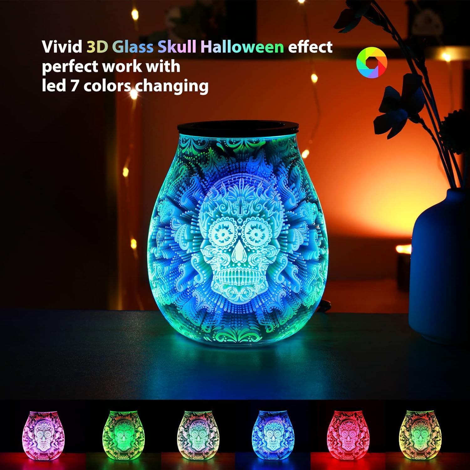 Inrorans 3D Skull Halloween Wax Melter with LED Light and Silicone Tray
