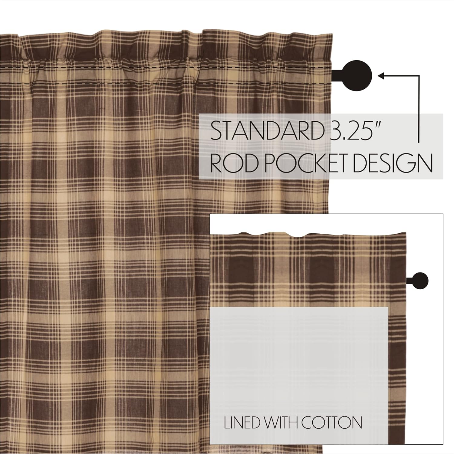 VHC Brands Woodland Brown Rustic Kitchen Curtains
