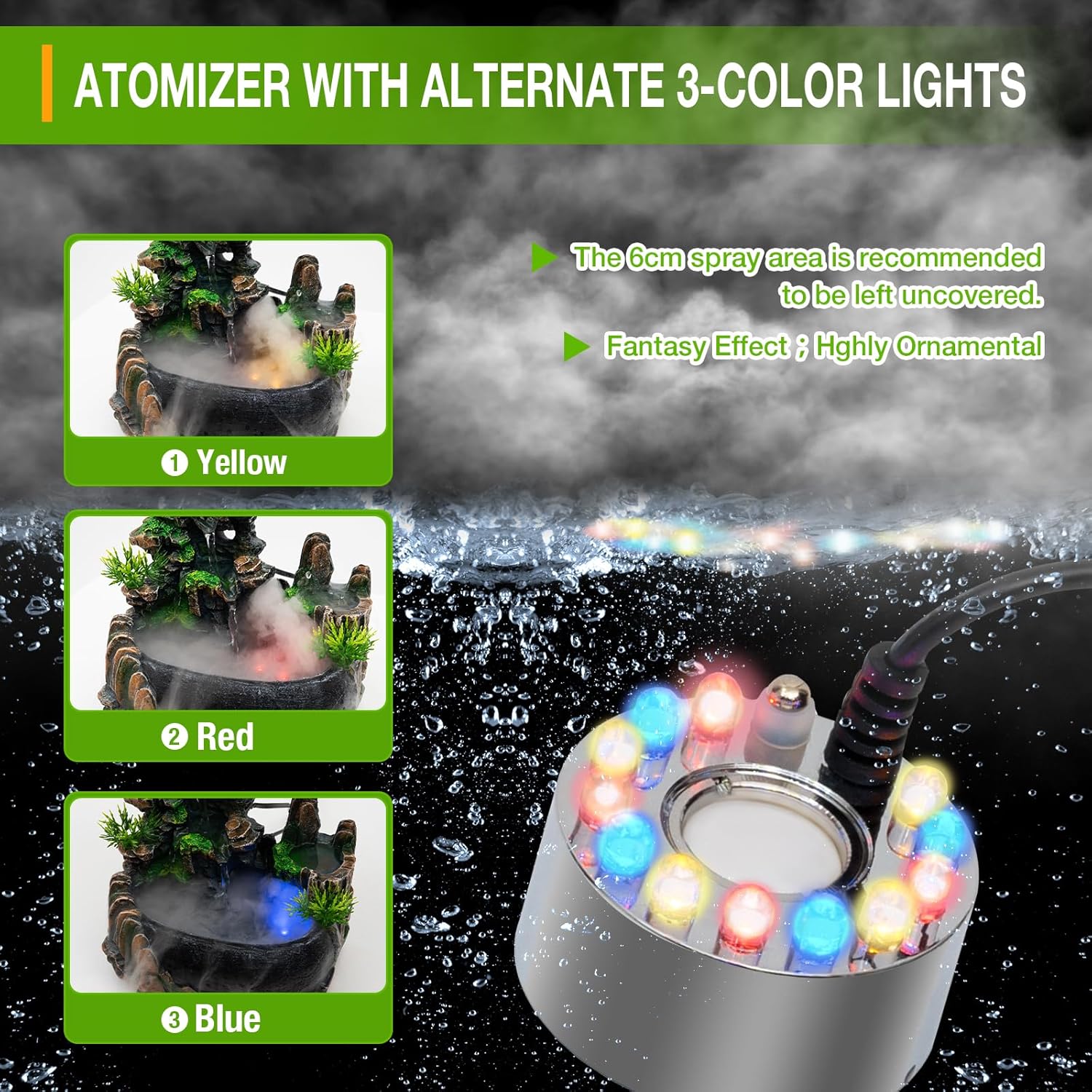 CAIHAOA Indoor Tabletop Fountain with Light and Pump