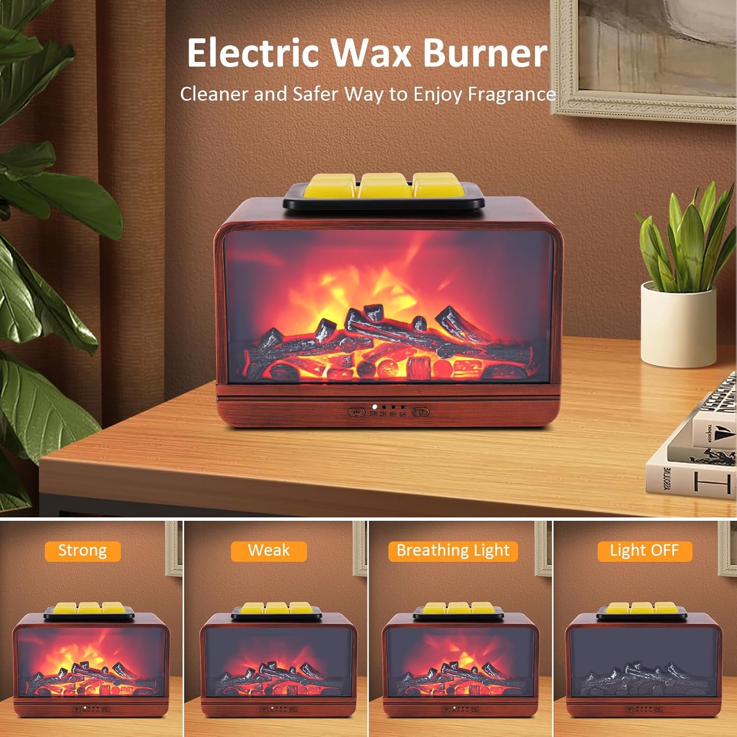 Wax Melt Warmer with Dynamic Flame and Timer