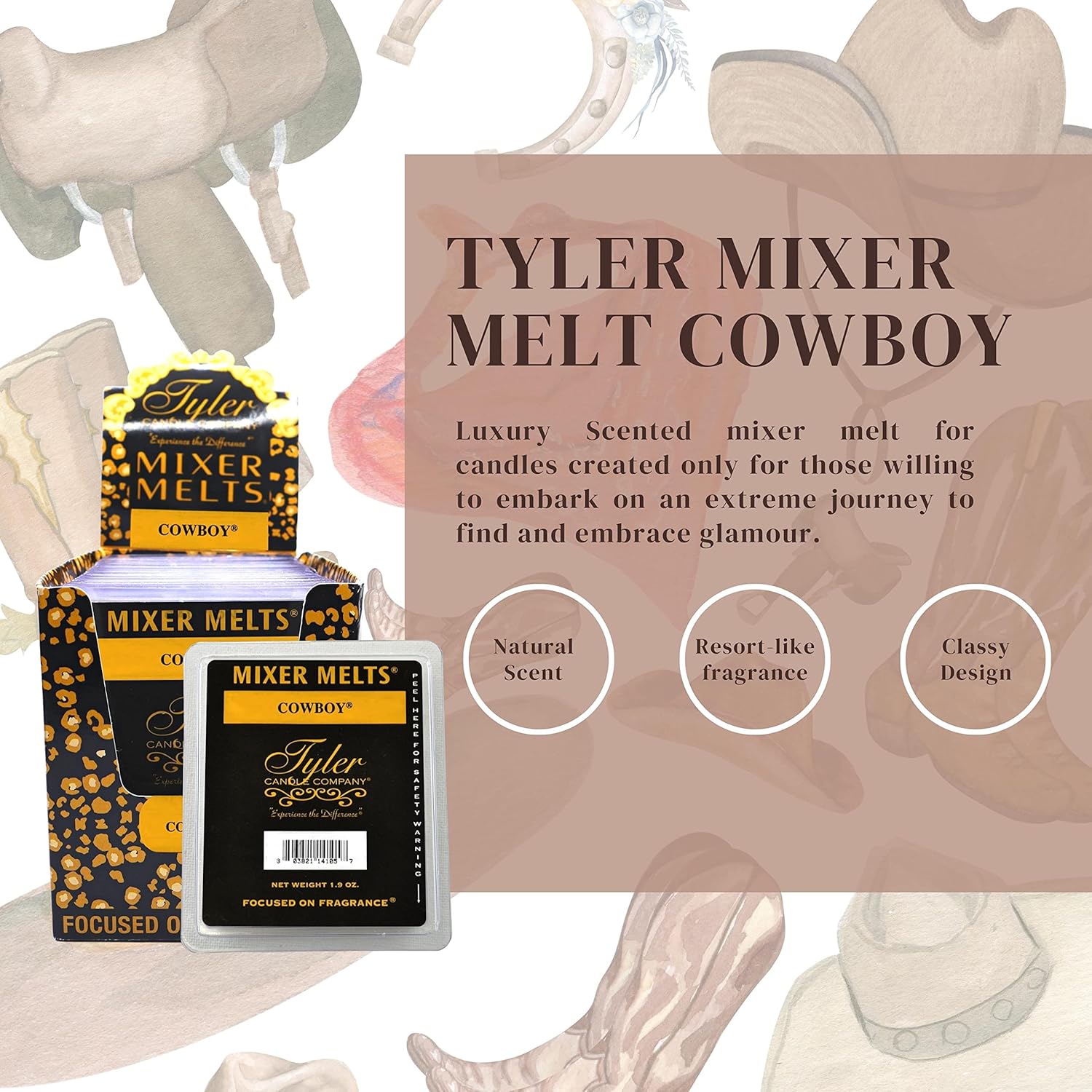 Worldwide Nutrition Bundle Tyler Cowboy Scent Soy Wax Melts with Essential Oils 4 Pack