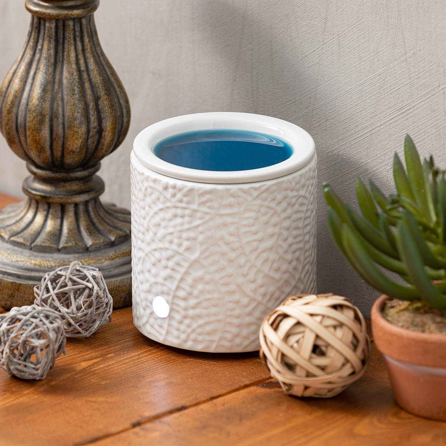 White Leaf Ceramic Candle Warmer with Safety Timer