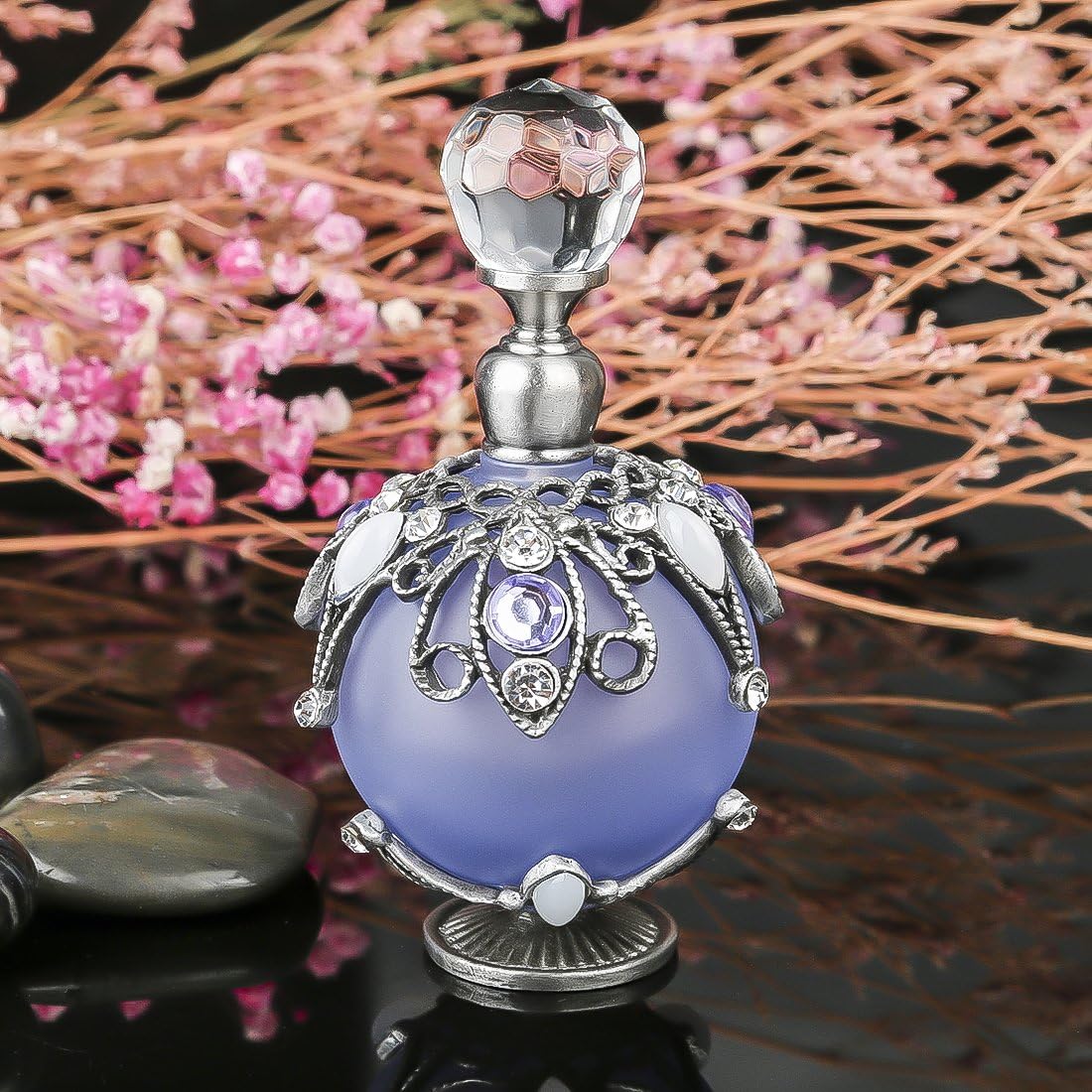YU FENG Hollow-Out Rattan Flower Perfume Bottle Purple