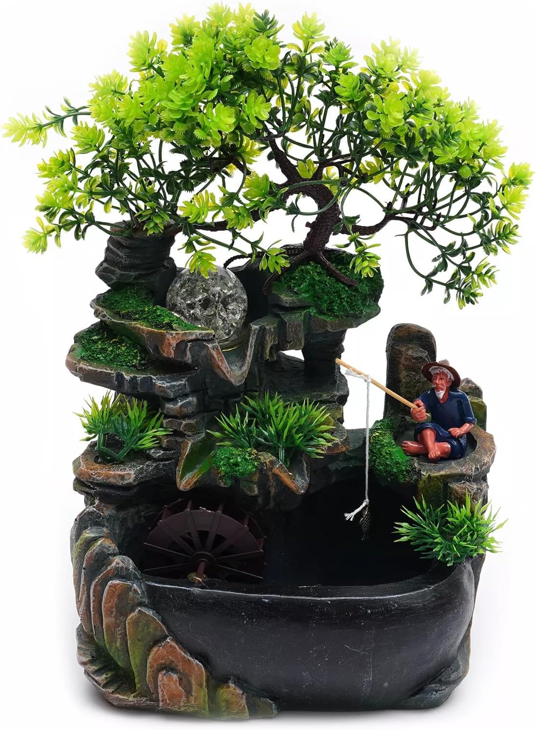 Tabletop Fountain with LED Light Mini Zen Waterfall for Home Office Desk Decoration