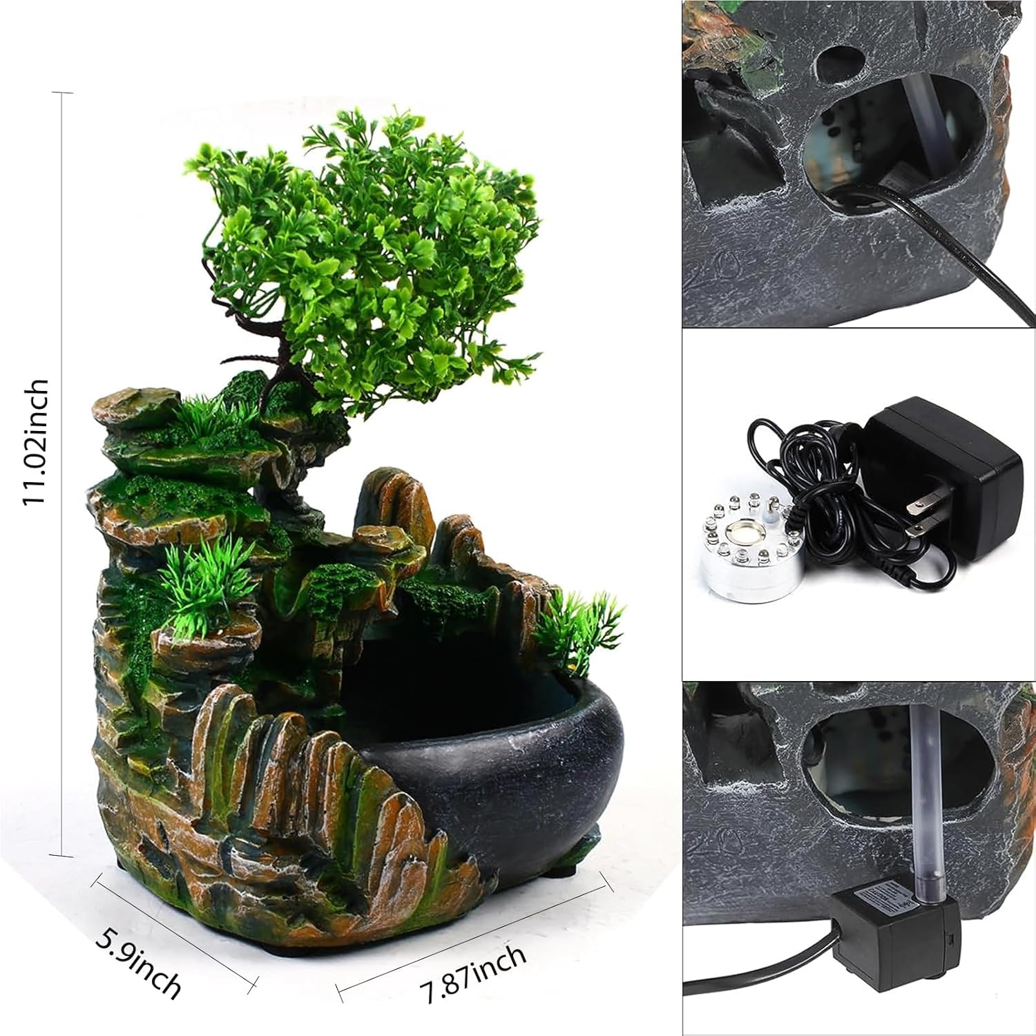 DYRABREST Indoor Relaxation Desktop Fountain with LED Light and Pump