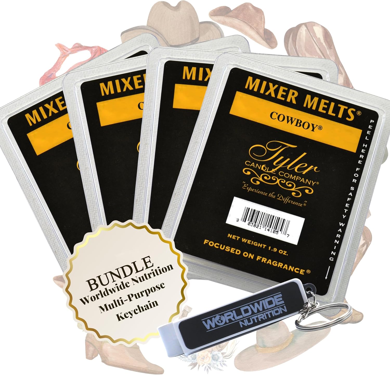 Worldwide Nutrition Bundle Tyler Cowboy Scent Soy Wax Melts with Essential Oils 4 Pack