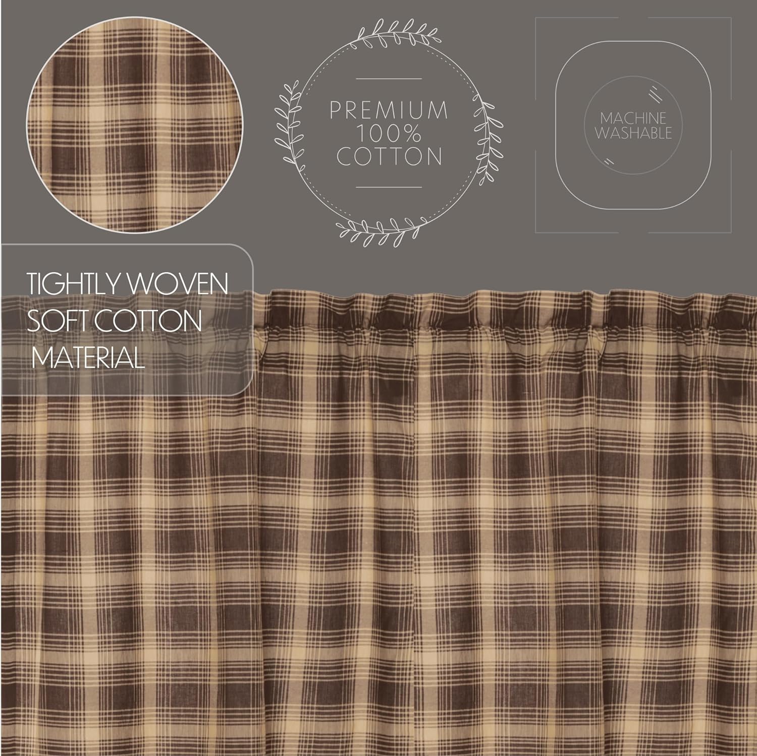 VHC Brands Woodland Brown Rustic Kitchen Curtains