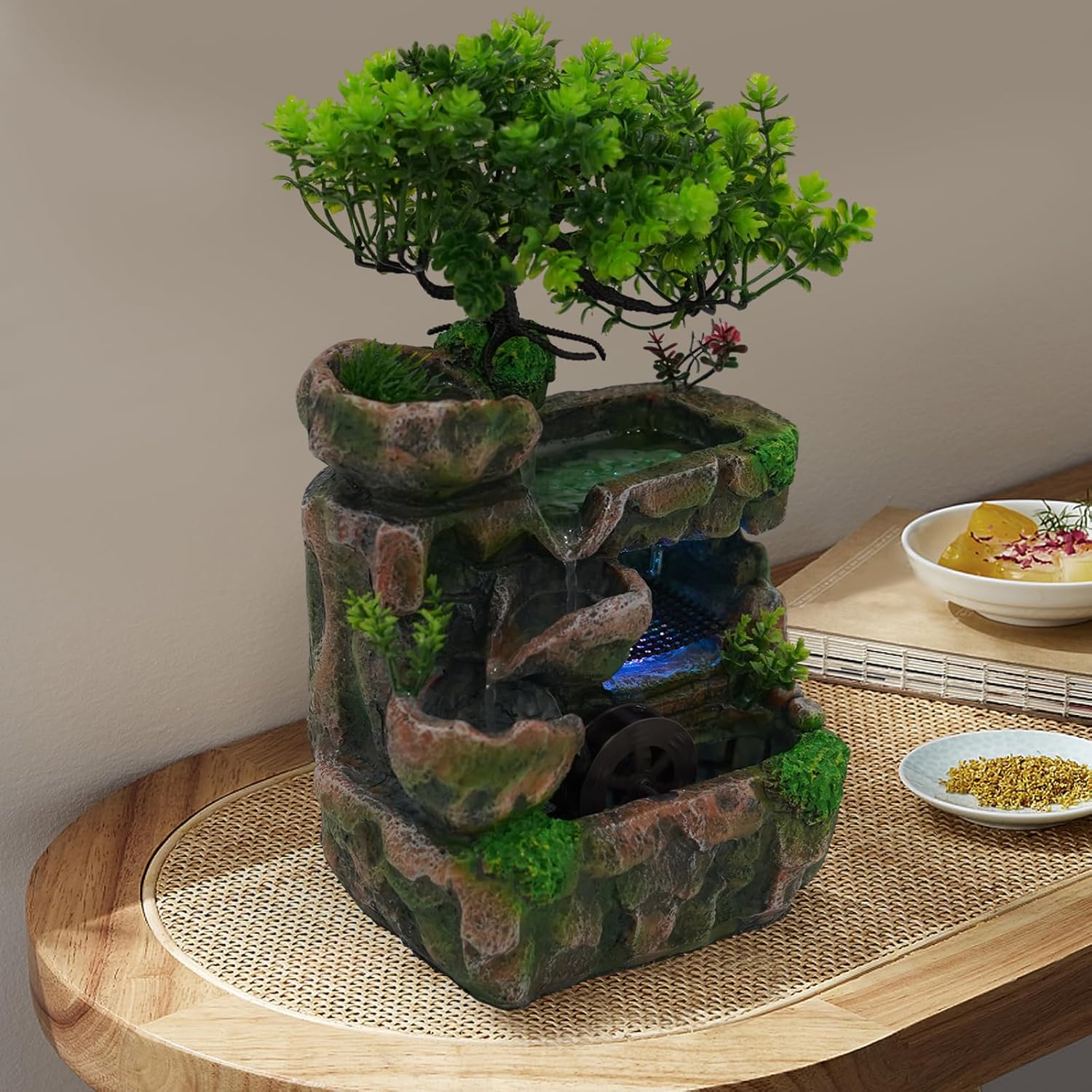 Gagalayong Tabletop Fountain with LED Lights and Natural Rocks