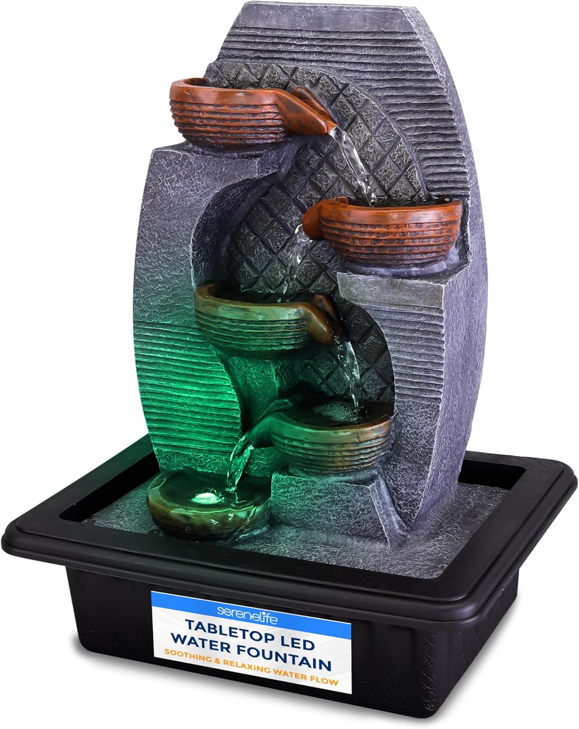 SereneLife Tabletop Water Fountain with LED Light Automatic Pump