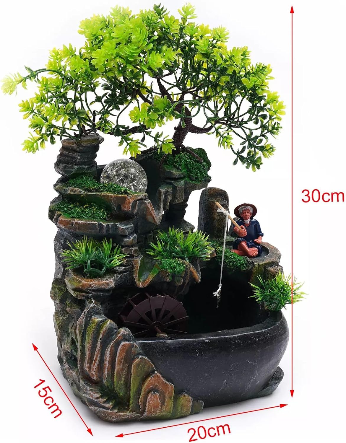 Rurazong Waterfall Fountain with LED Lights Table Top Decor
