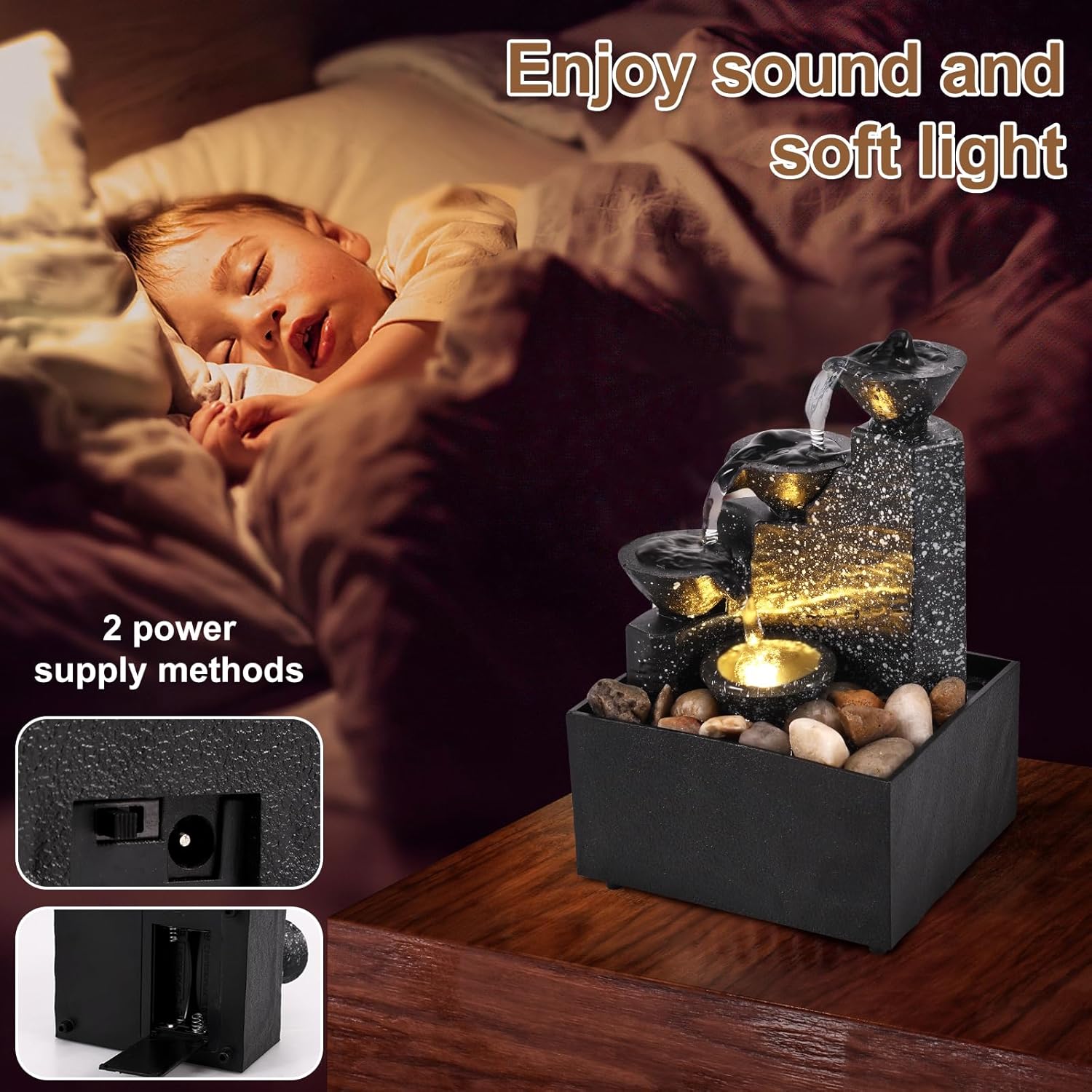 StuiPuil Tabletop Waterfall Decor with Soft Lights