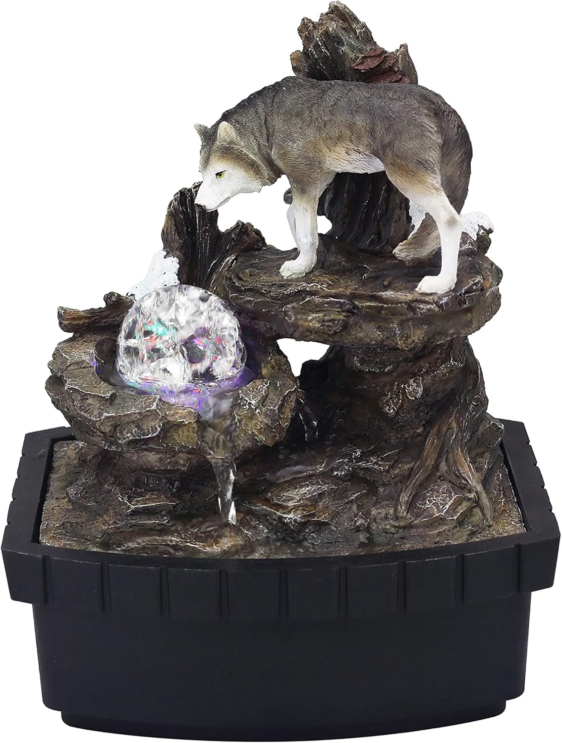 HomeRoots 10 inch Black Polyresin Wolf Fountain Sculpture