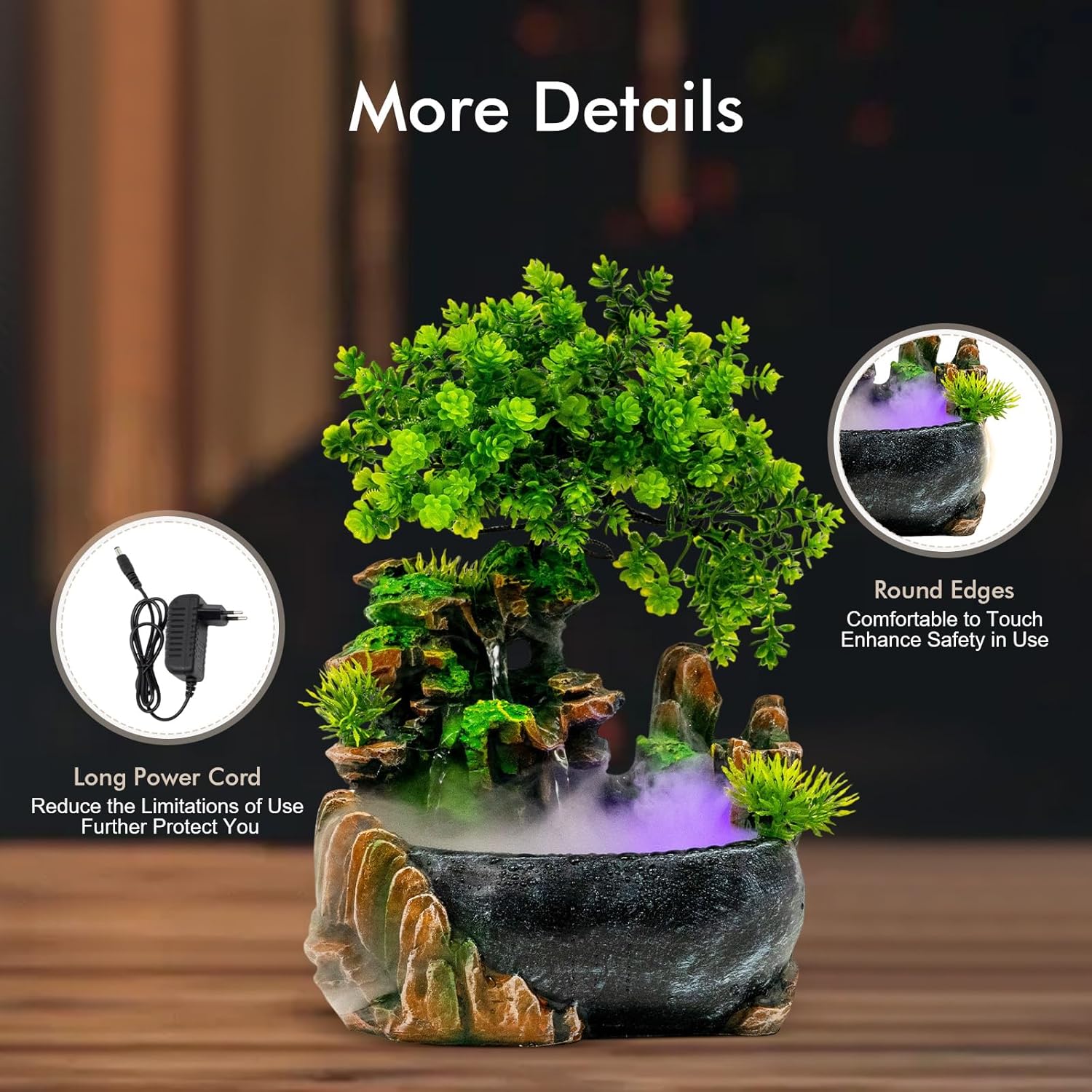 Indoor Tabletop Fountain with LED Light and Atomizer